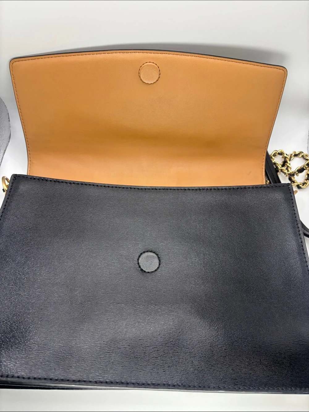 Tory Burch Black Leather Shoulder Bag with Gold Chain